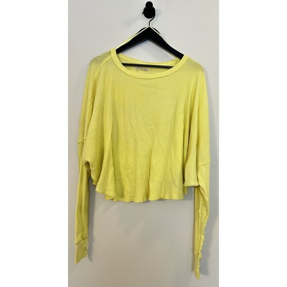 FREE PEOPLE Microphone Drop-Shoulder Cotton Thermal Top in Lemon Grass X-Small - Picture 4 of 9
